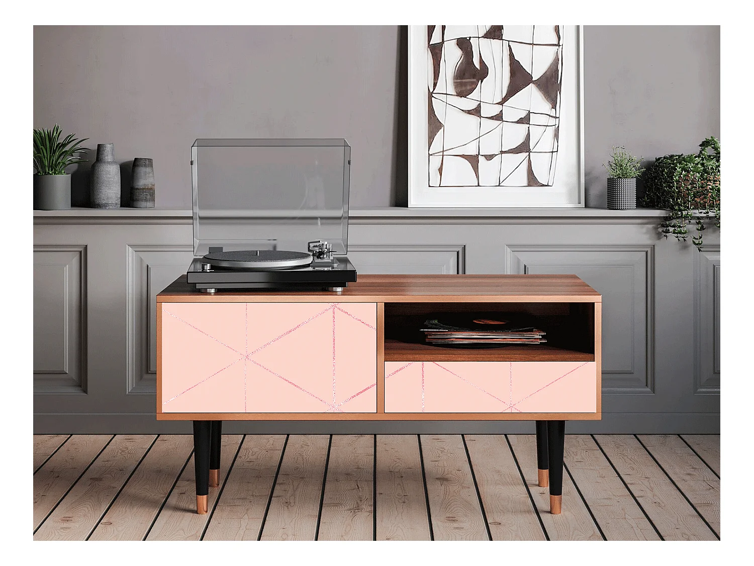 Meuble TV - 115х59х48 cm - T3 - Rose Quartz, Noyer