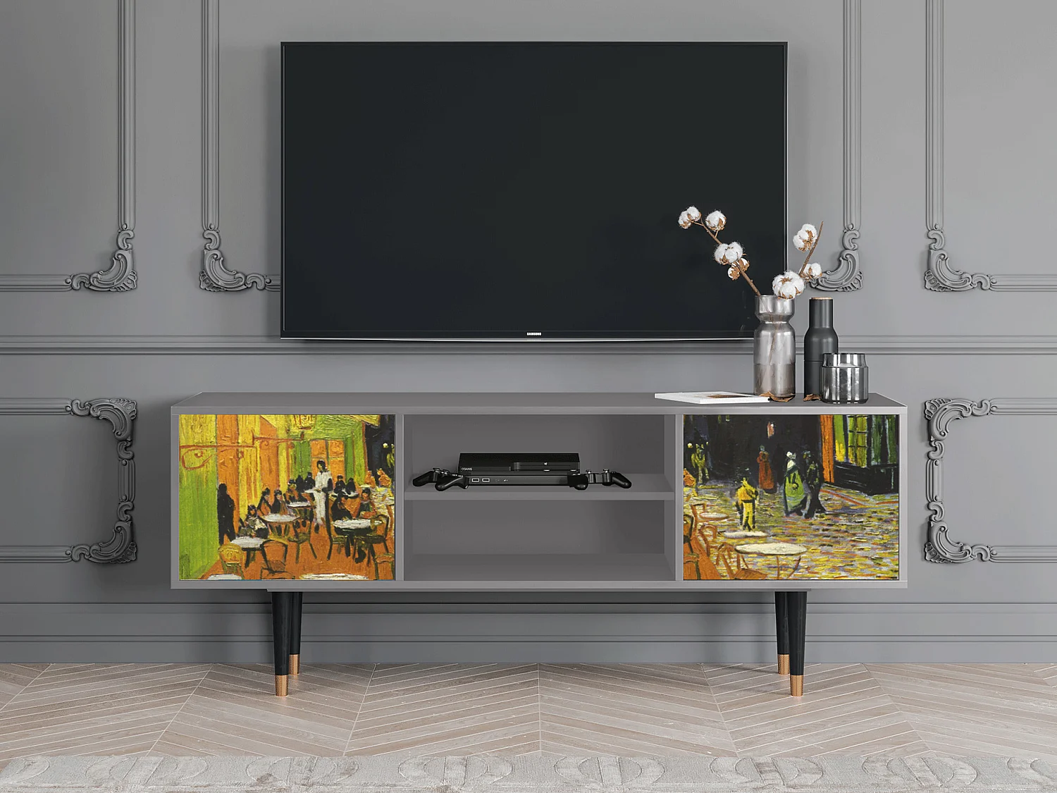 Meuble TV - 170х69х48 cm - T2 - Café Terrace at Night, Gris