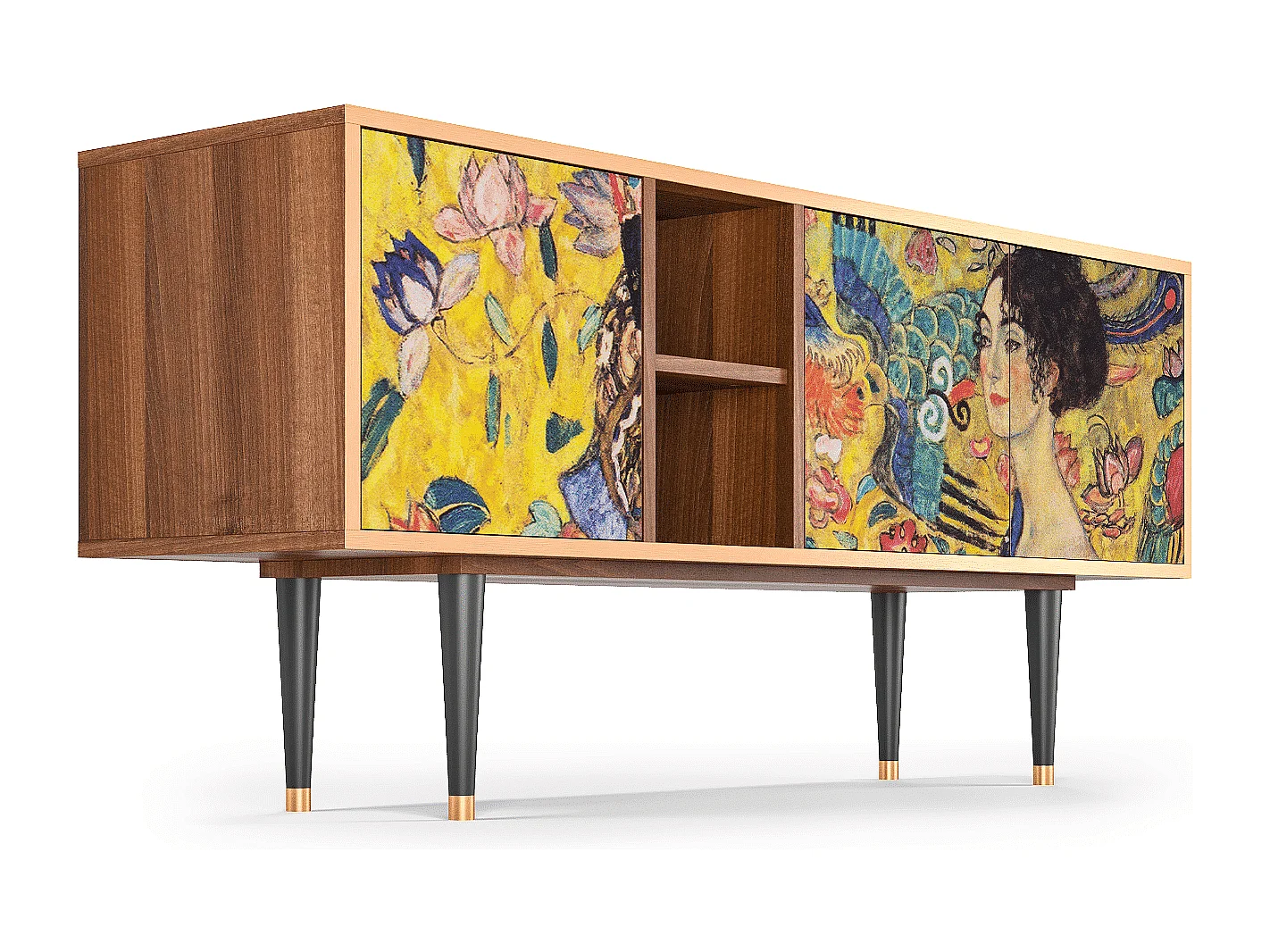 Mueble de TV - 150х69х41 cm - T5 - Lady with Fan by Klimt, Nogueira