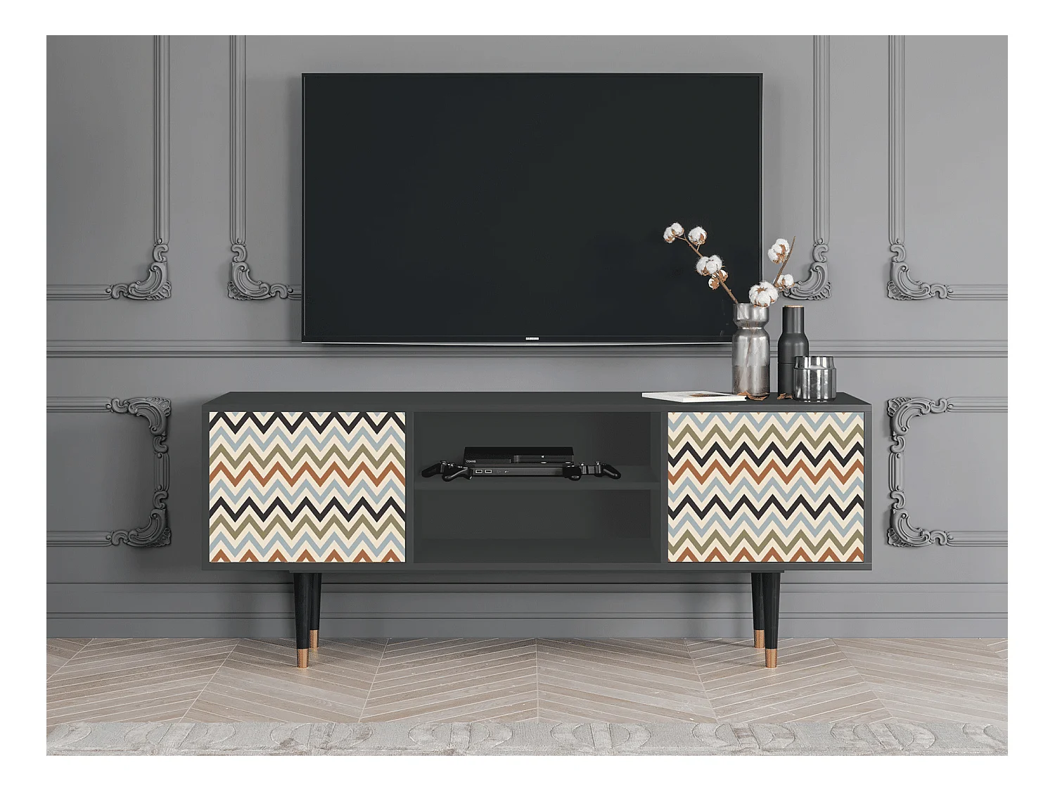 Meuble TV - 170х69х48 cm - T2 - Bright Ripple, Anthracite