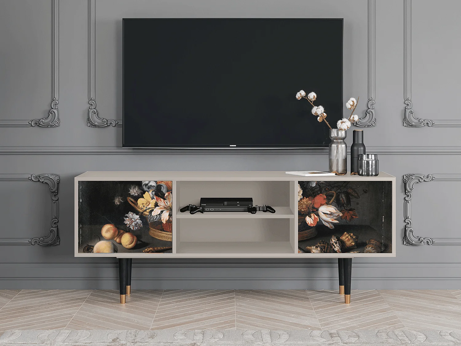 Mobile TV - 170х69х48 cm - T2 - Still Life with Flowers, Sabbia