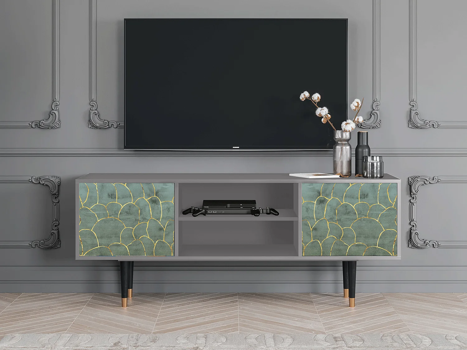 Meuble TV - 170х69х48 cm - T2 - Magnificent Water Lily, Gris