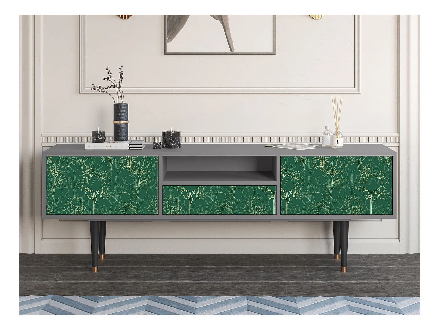 Meuble TV - 170х59х41 cm - T6 - Emerald Forest, Gris