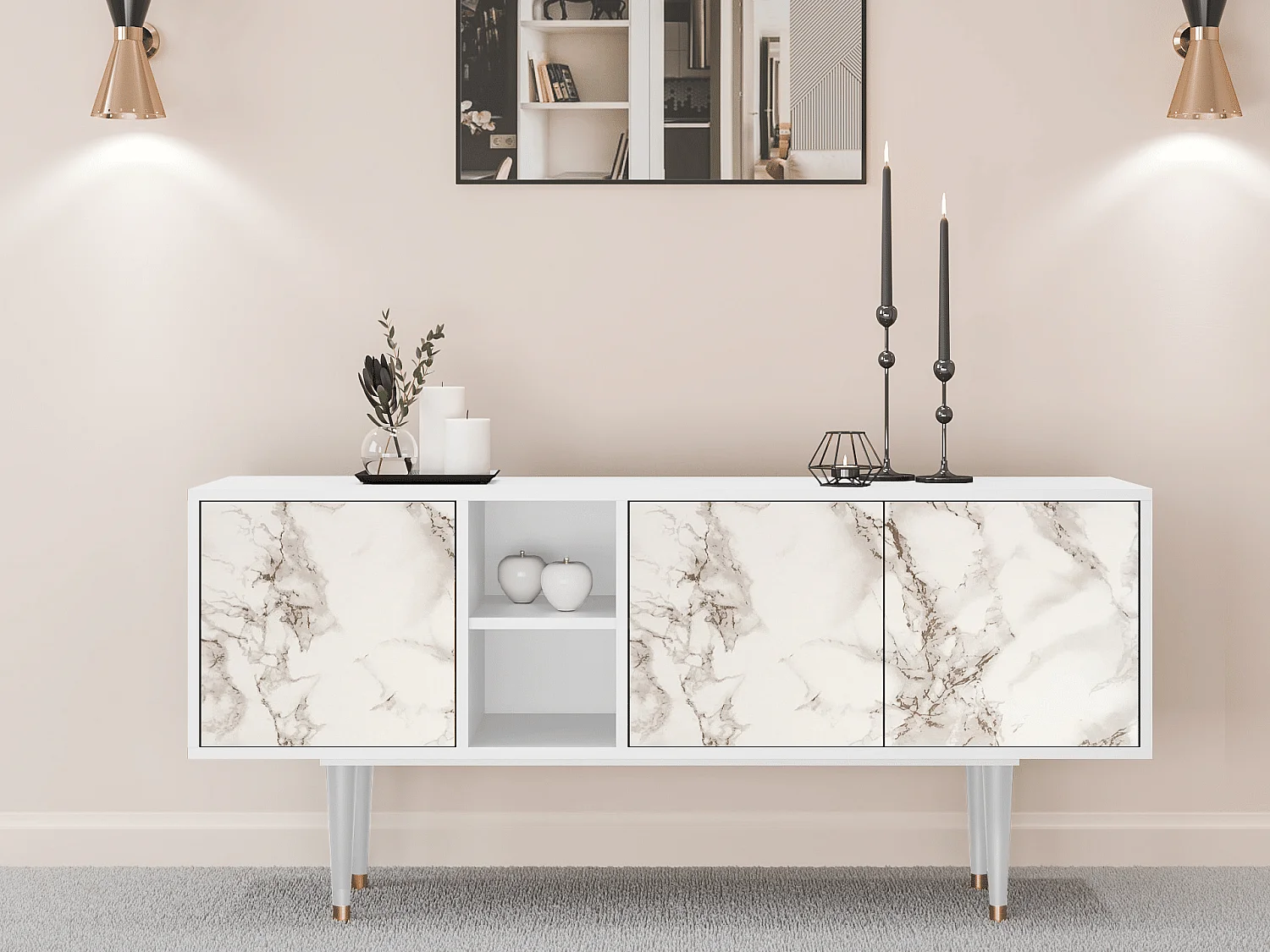 Mobile TV - 150х69х41 cm - T5 - Milk Marble, Bianco