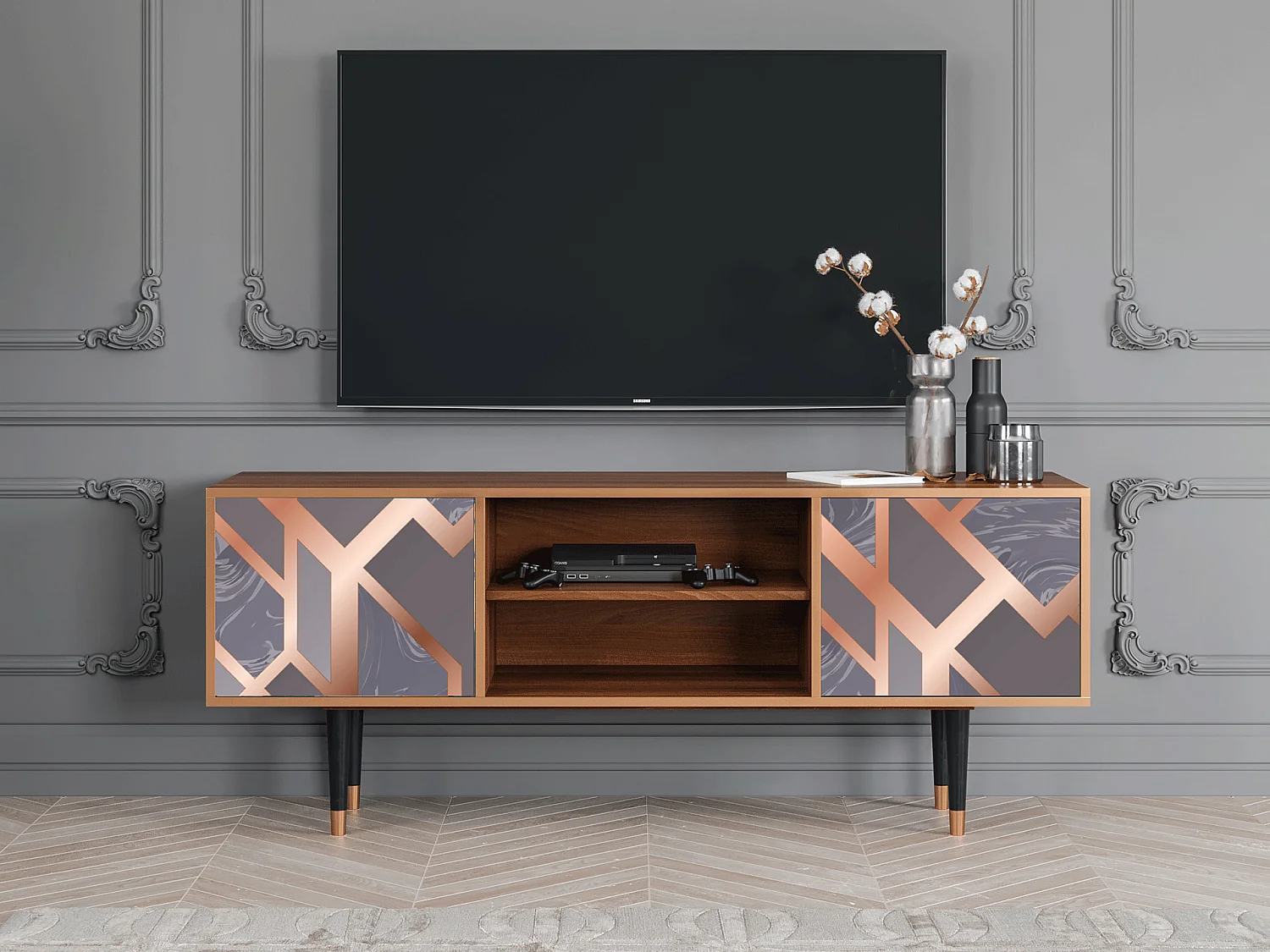 Mueble de TV - 170х69х48 cm - T2 - Taupe Anatomy, Nogal