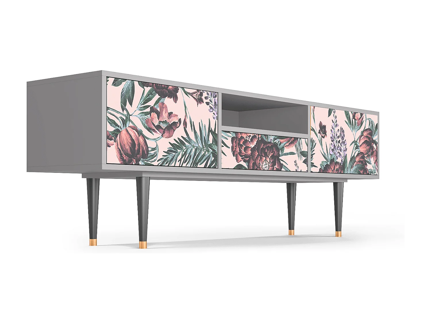 TV-meubel - 170х59х41 cm - T6 - Peach Peonies, Grijs