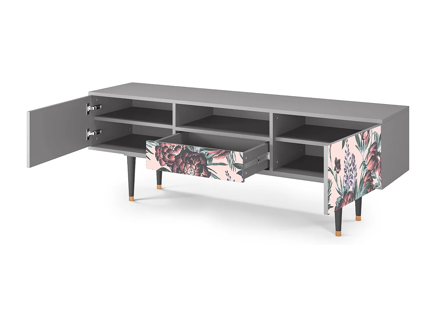 TV-meubel - 170х59х41 cm - T6 - Peach Peonies, Grijs