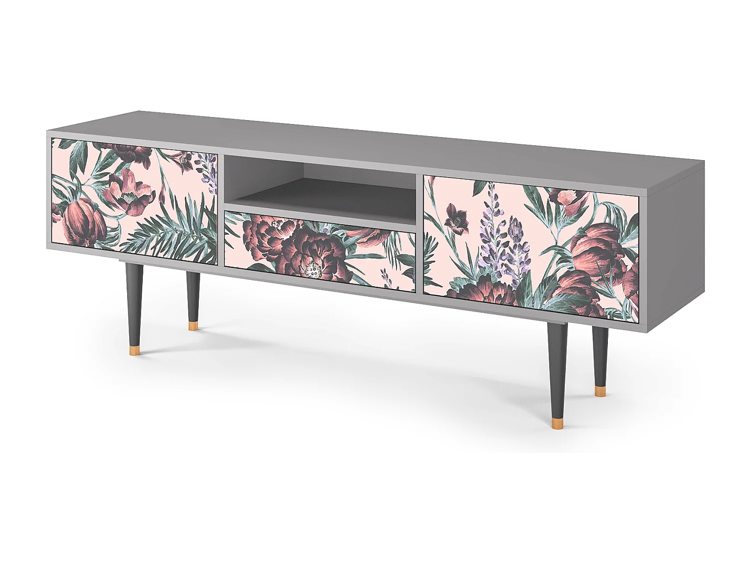 Meuble TV - 170х59х41 cm - T6 - Peach Peonies, Gris