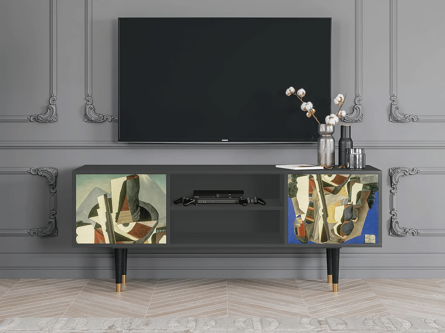 Szafka RTV - 170х69х48 cm - T2 - The Cubist Paintings , Antracyt