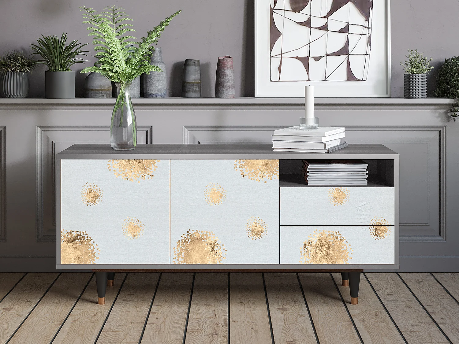 Meuble TV - 125х56х41 cm - T7 - Sky Latte, Gris