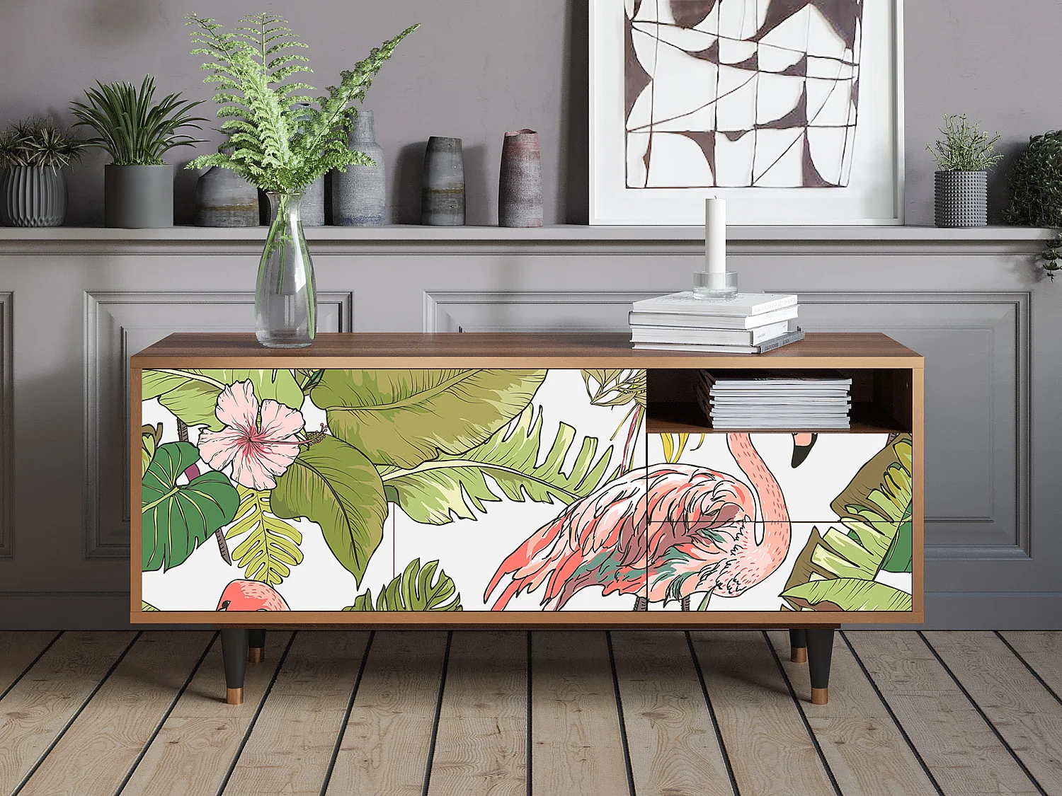 TV-Möbel - 125х56х41 cm - T7 - Sweet Flamingo, Walnuss