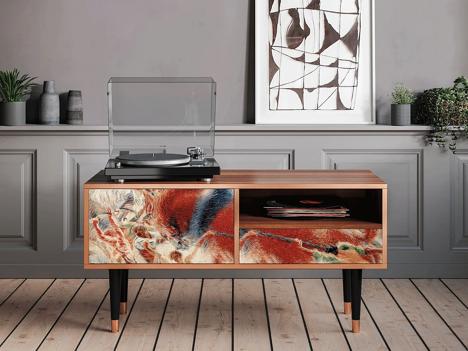 Meuble TV - 115х59х48 cm - T3 - The City Rises, Noyer