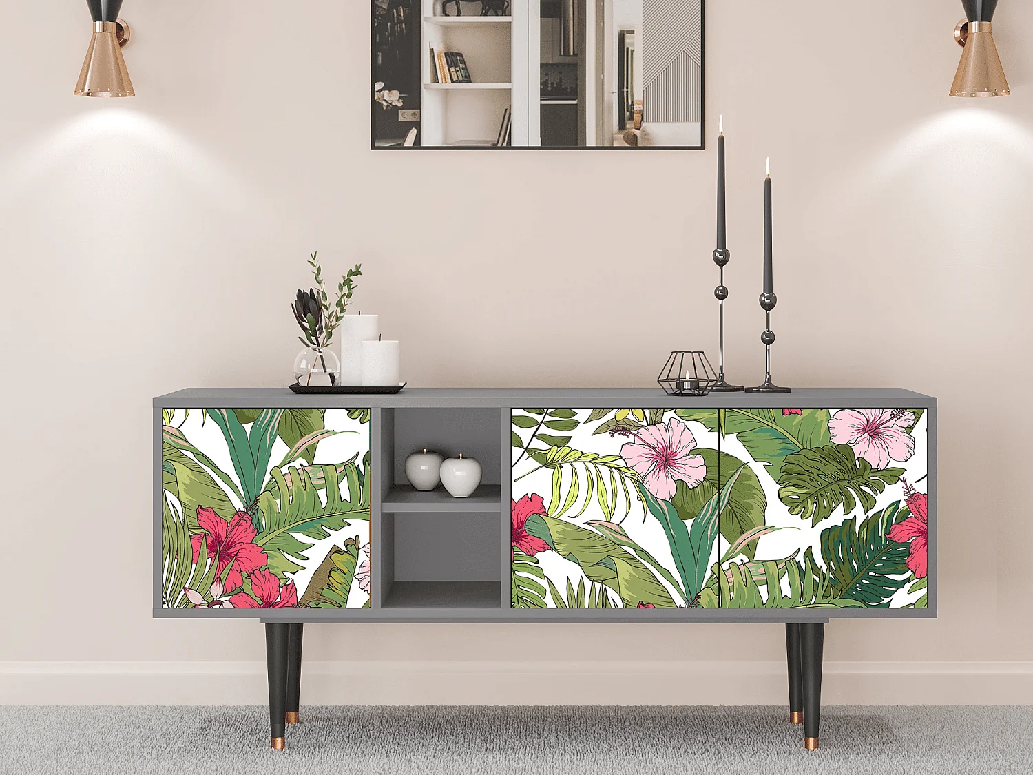 Mobile TV - 150х69х41 cm - T5 - Verdant Tropics, Grigio