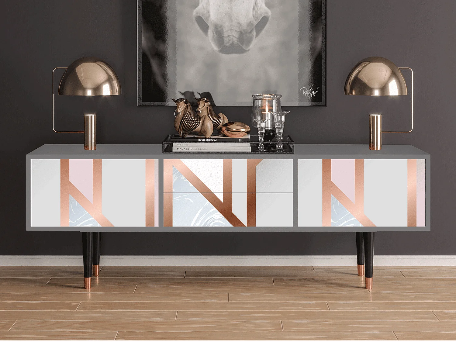 Mueble de TV - 170х59х48 cm - T4 - Champagne Story, Gris