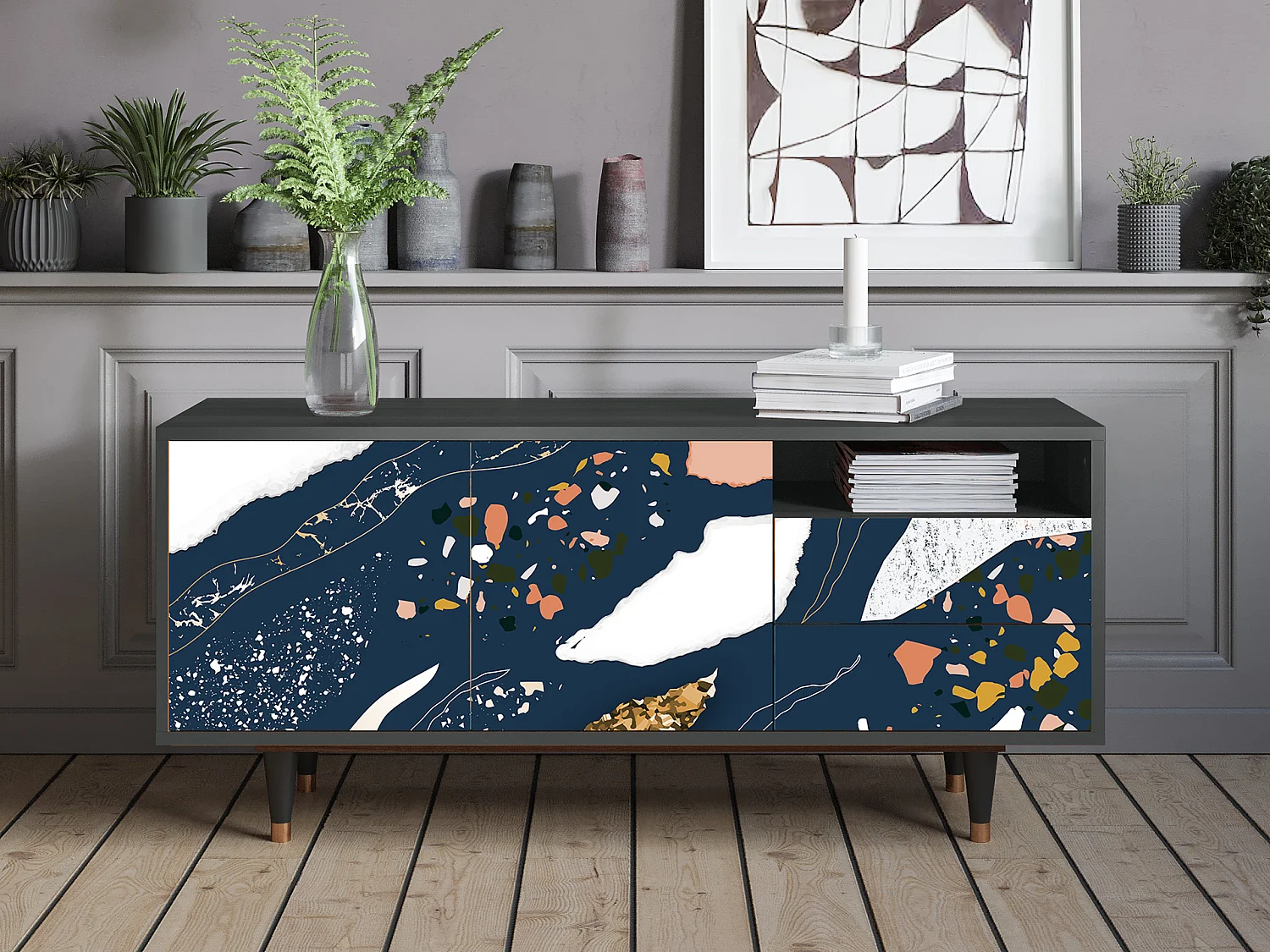 Meuble TV - 125х56х41 cm - T7 - Nude Iceberg, Anthracite