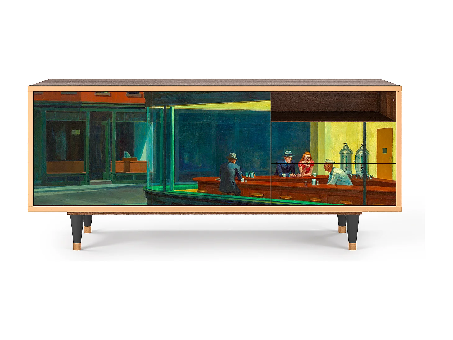TV-meubel - 125х56х41 cm - T7 - Nighthawks by Hopper, Walnoot