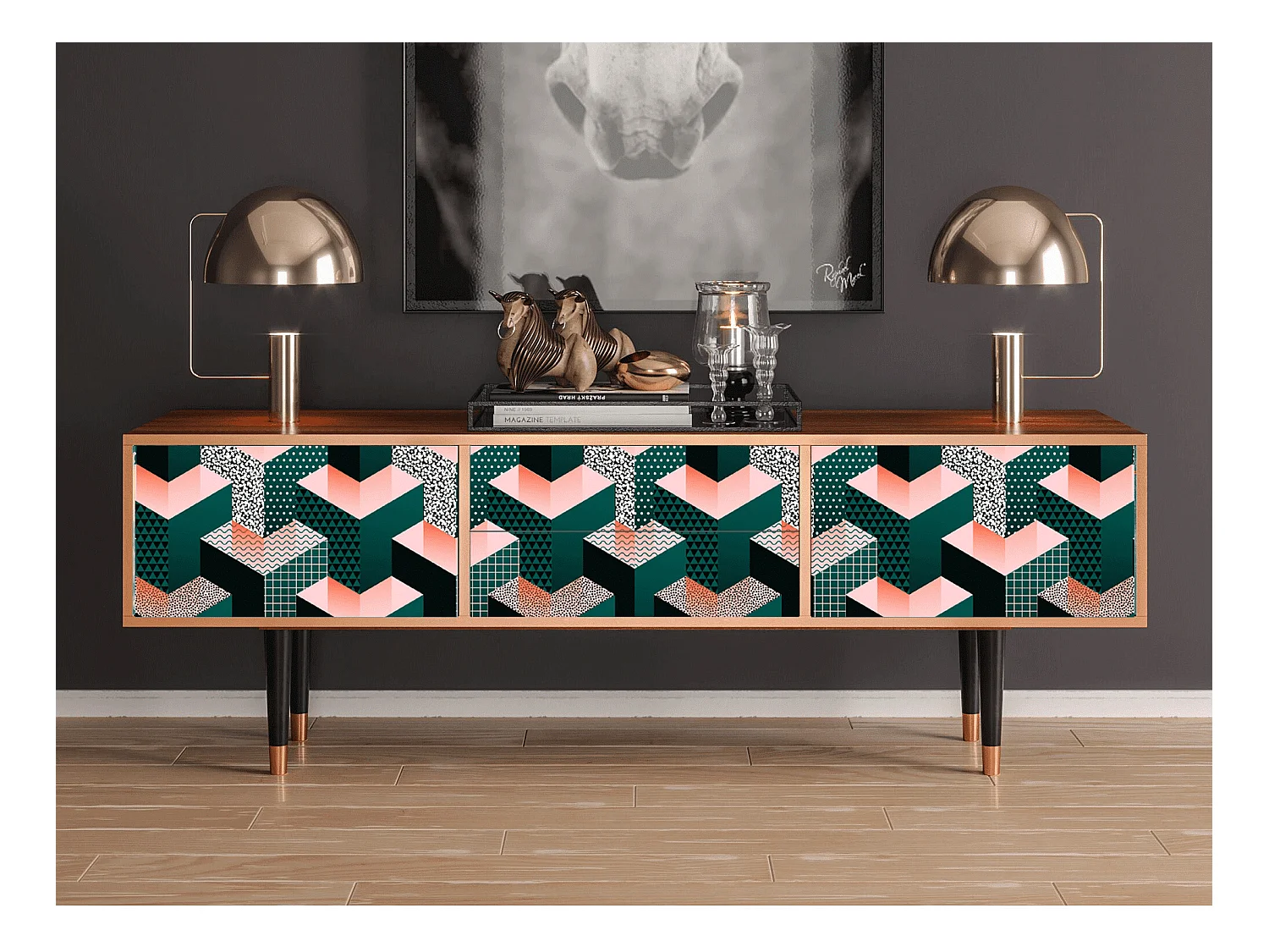 Mobile TV - 170х59х48 cm - T4 - Geometric Madness, Noce