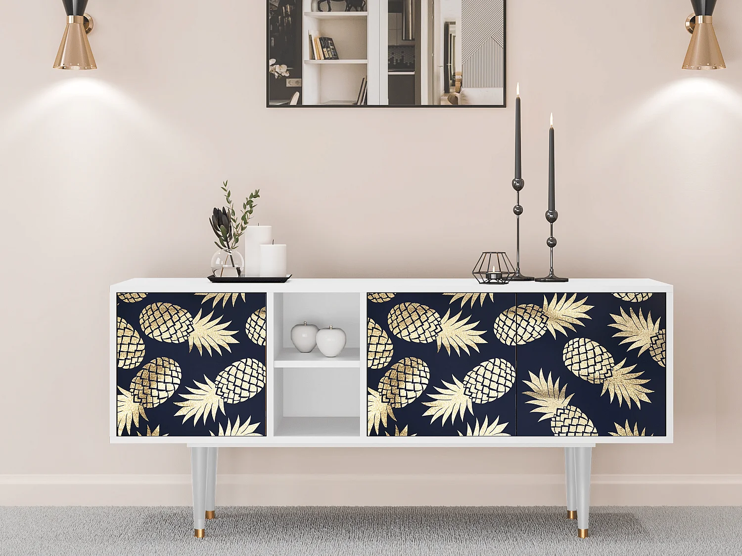 TV-Möbel - 150х69х41 cm - T5 - Sunny Pineaple, Weiß