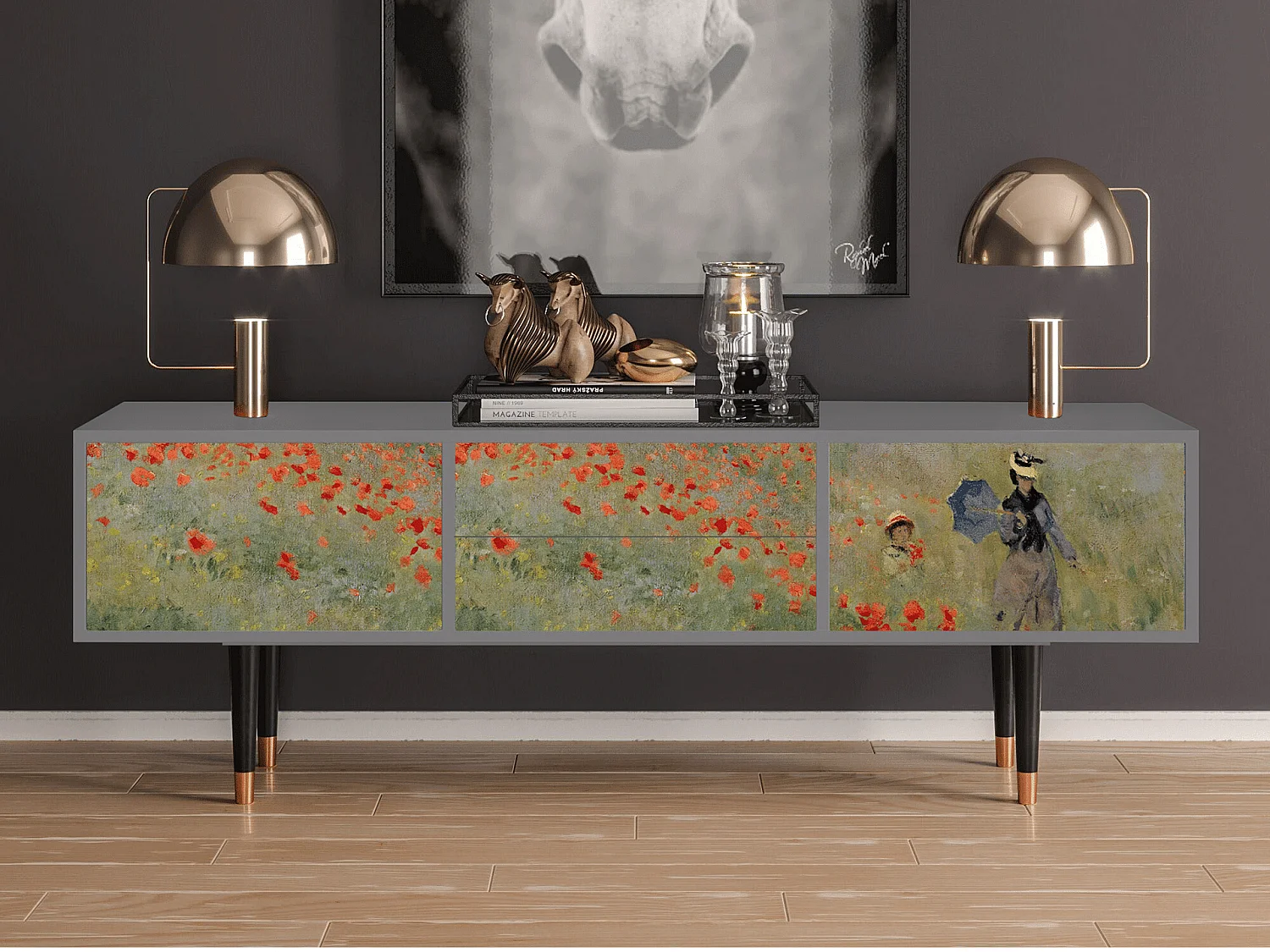 Mobile TV - 170х59х48 cm - T4 - The Poppy Field   , Grigio