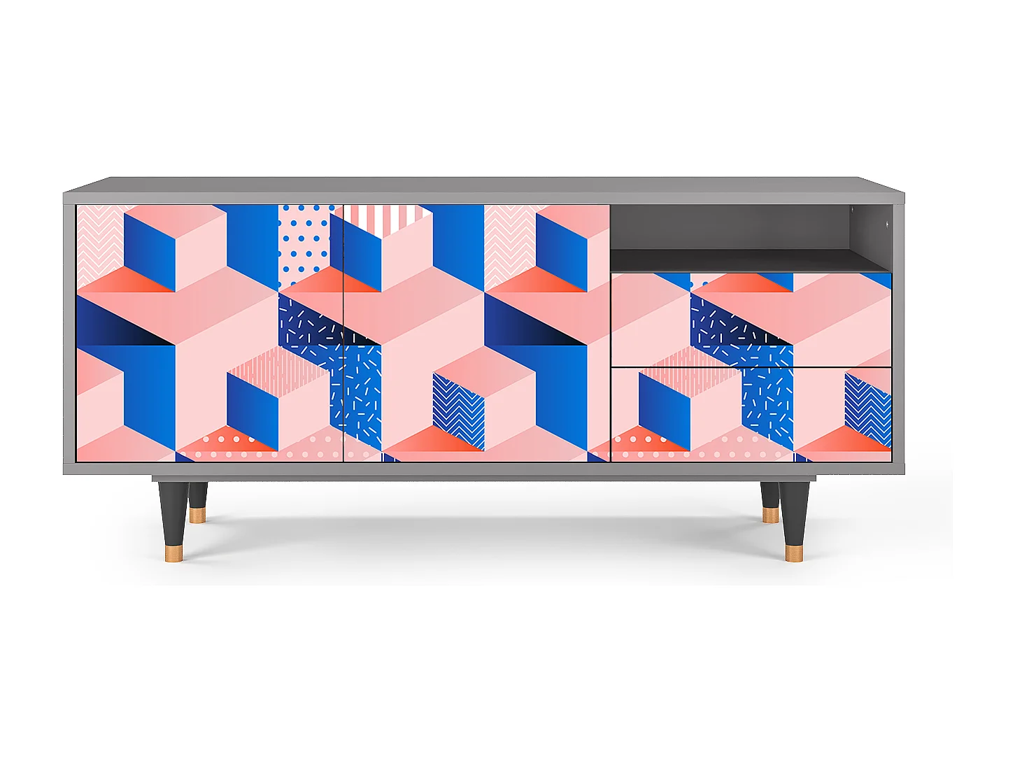 TV-Möbel - 125х56х41 cm - T7 - Pinky Squares, Grau