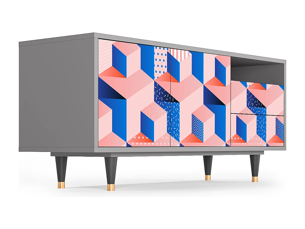 TV-Möbel - 125х56х41 cm - T7 - Pinky Squares, Grau