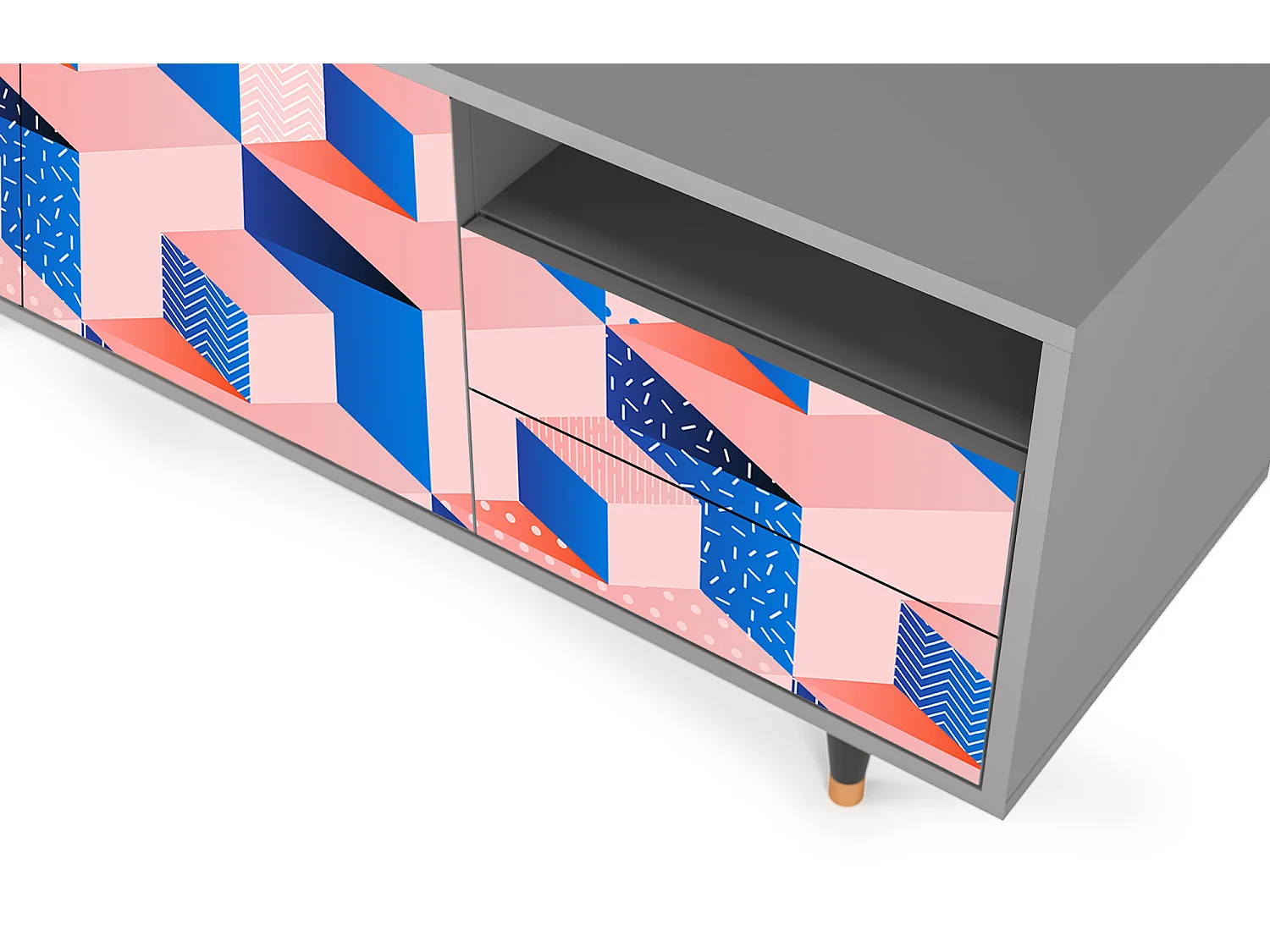 TV-Möbel - 125х56х41 cm - T7 - Pinky Squares, Grau