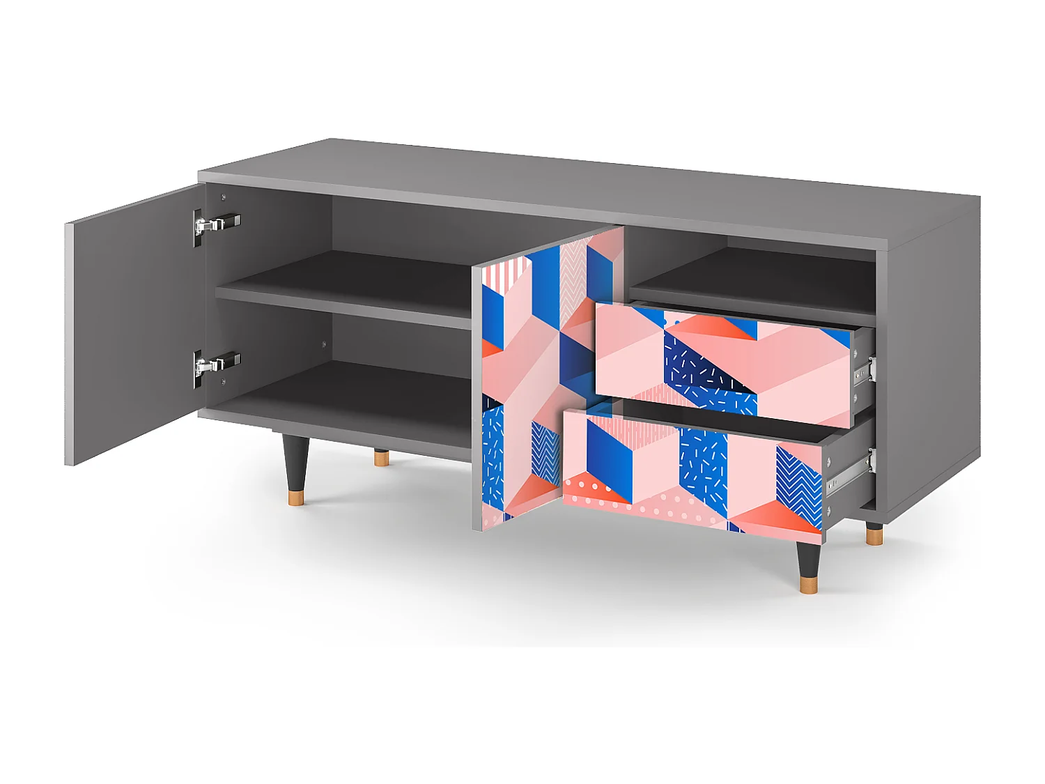 TV-Möbel - 125х56х41 cm - T7 - Pinky Squares, Grau