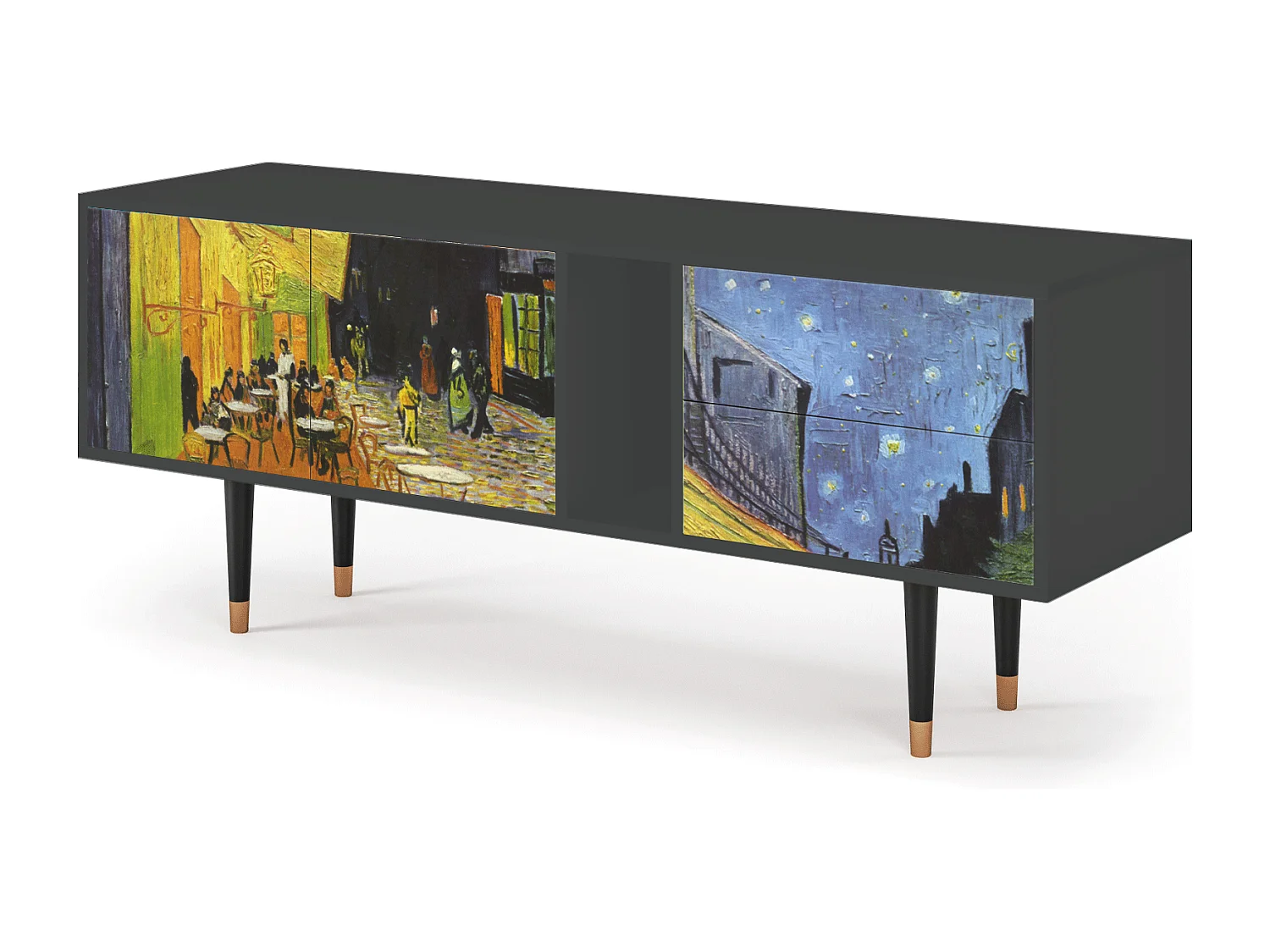 Szafka RTV - 170х69х48 cm - T1 - Café Terrace at Night, Antracyt