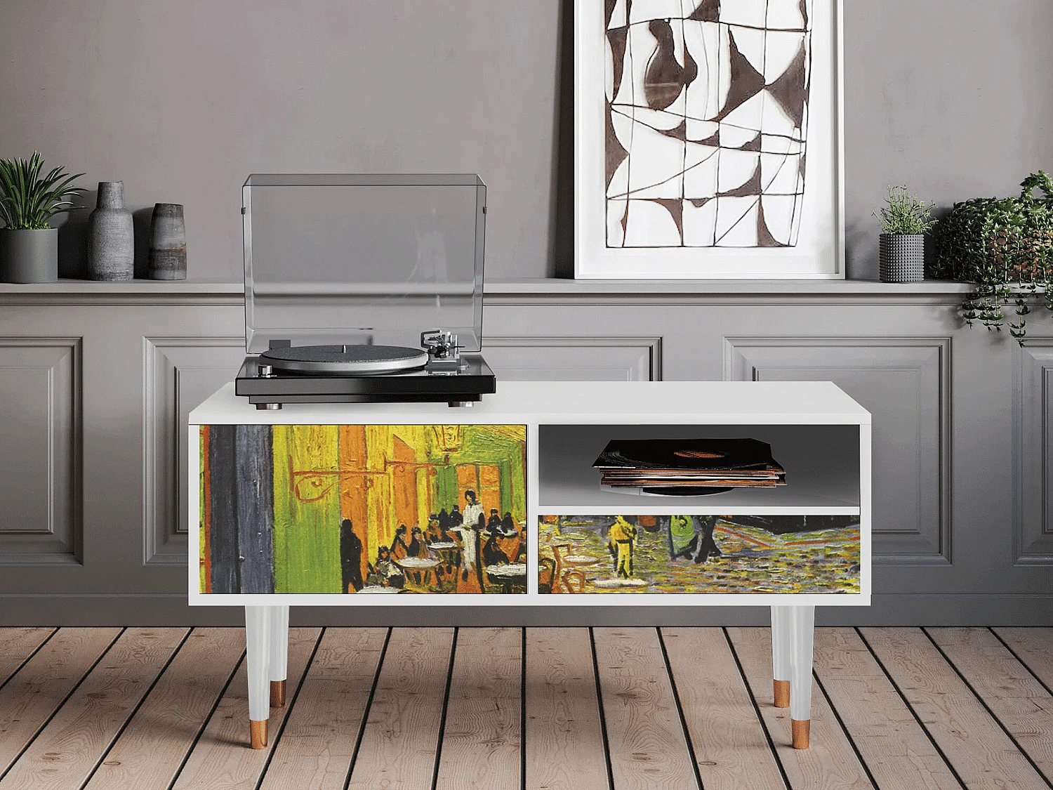 TV-Möbel - 115х59х48 cm - T3 - Café Terrace at Night, Weiß