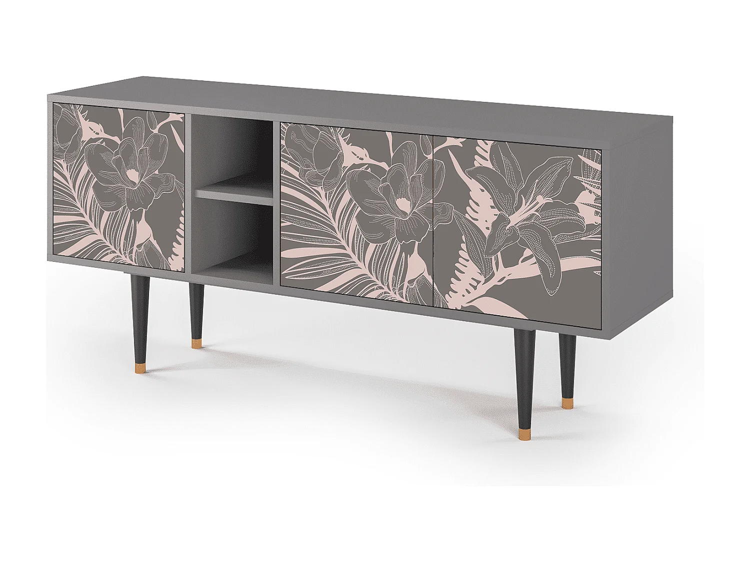 Meuble TV - 150х69х41 cm - T5 - Issabelline Flower, Gris