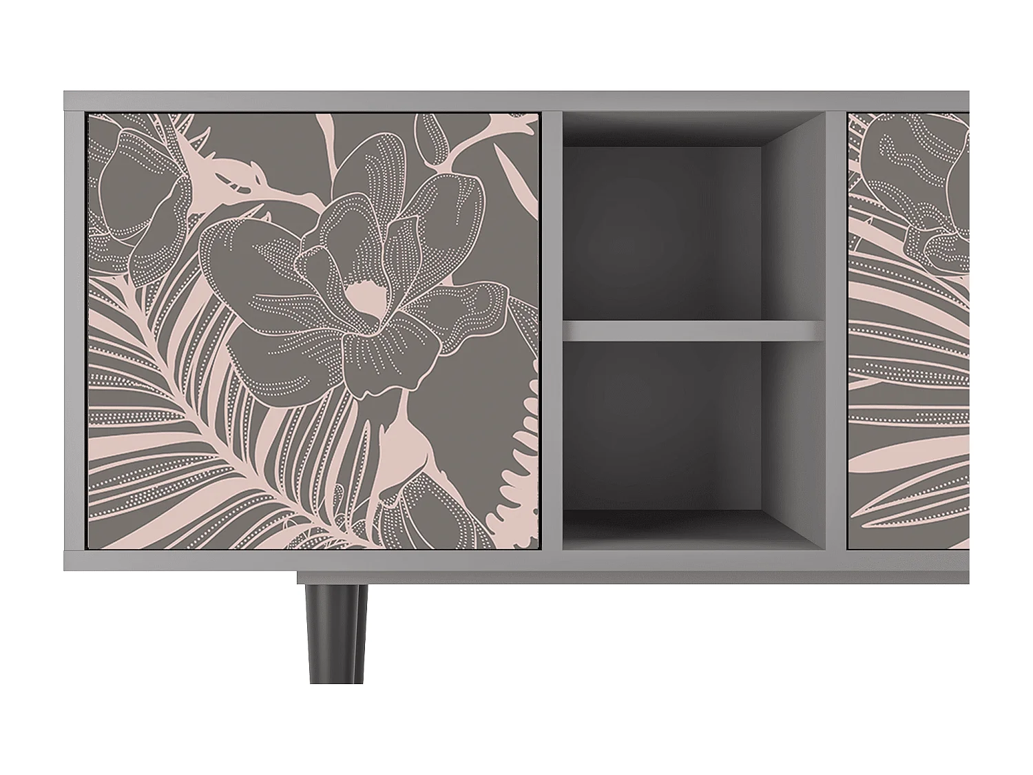 Meuble TV - 150х69х41 cm - T5 - Issabelline Flower, Gris