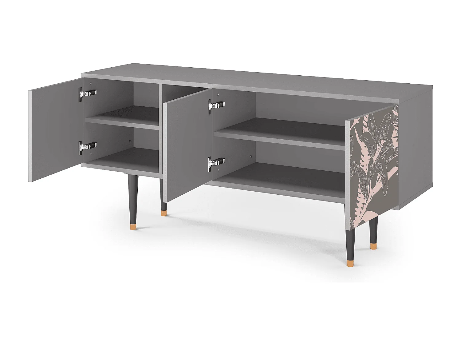 Meuble TV - 150х69х41 cm - T5 - Issabelline Flower, Gris