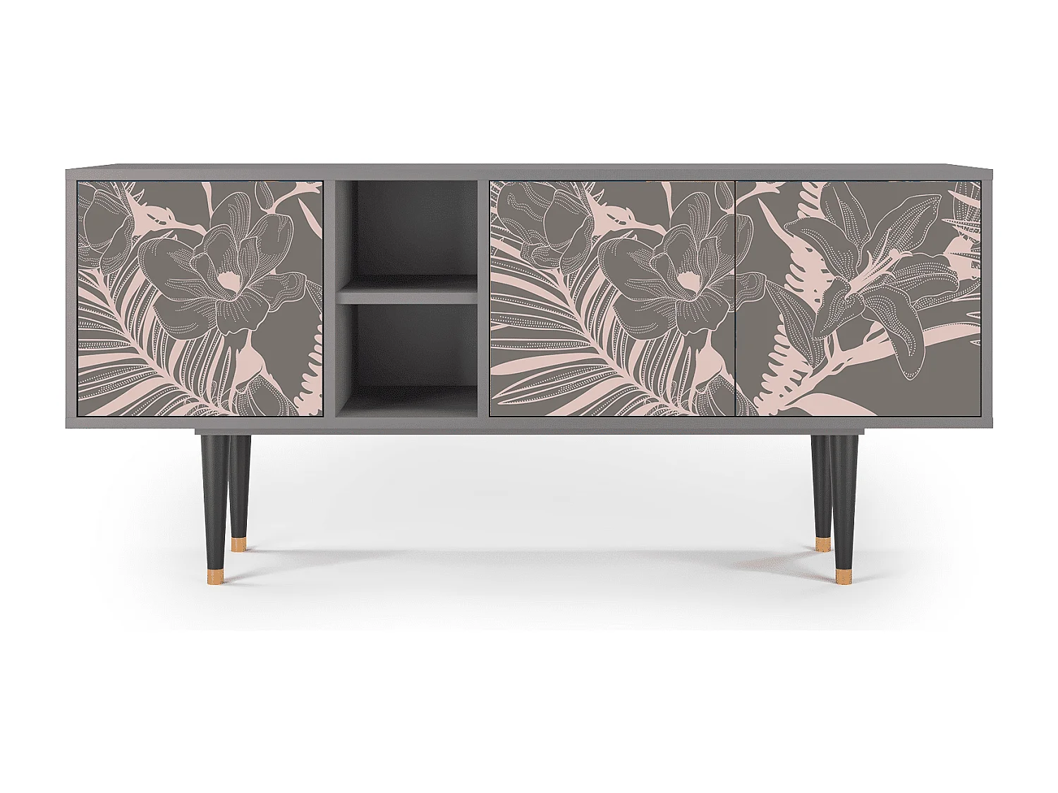 Meuble TV - 150х69х41 cm - T5 - Issabelline Flower, Gris