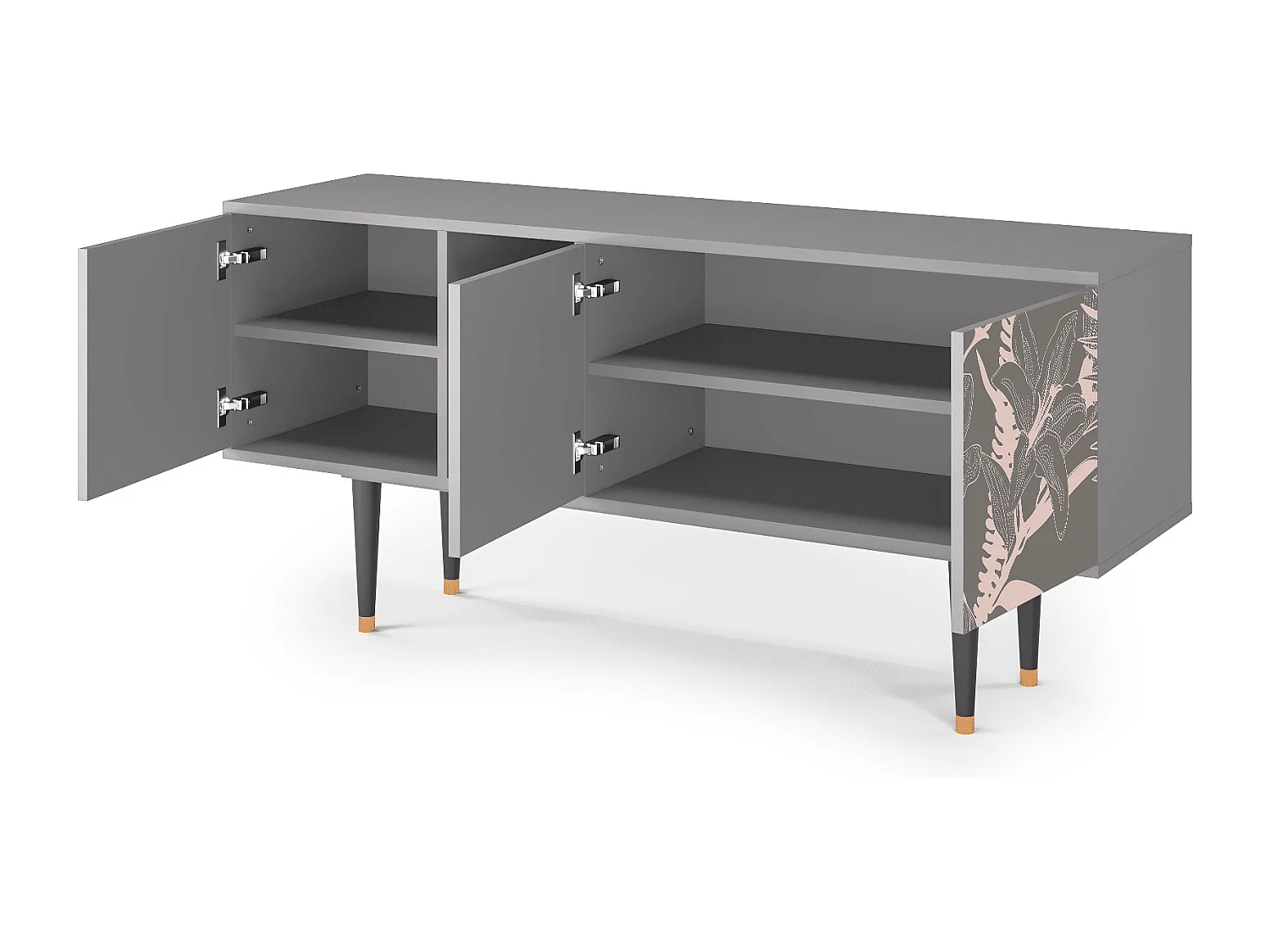 Meuble TV - 150х69х41 cm - T5 - Issabelline Flower, Gris