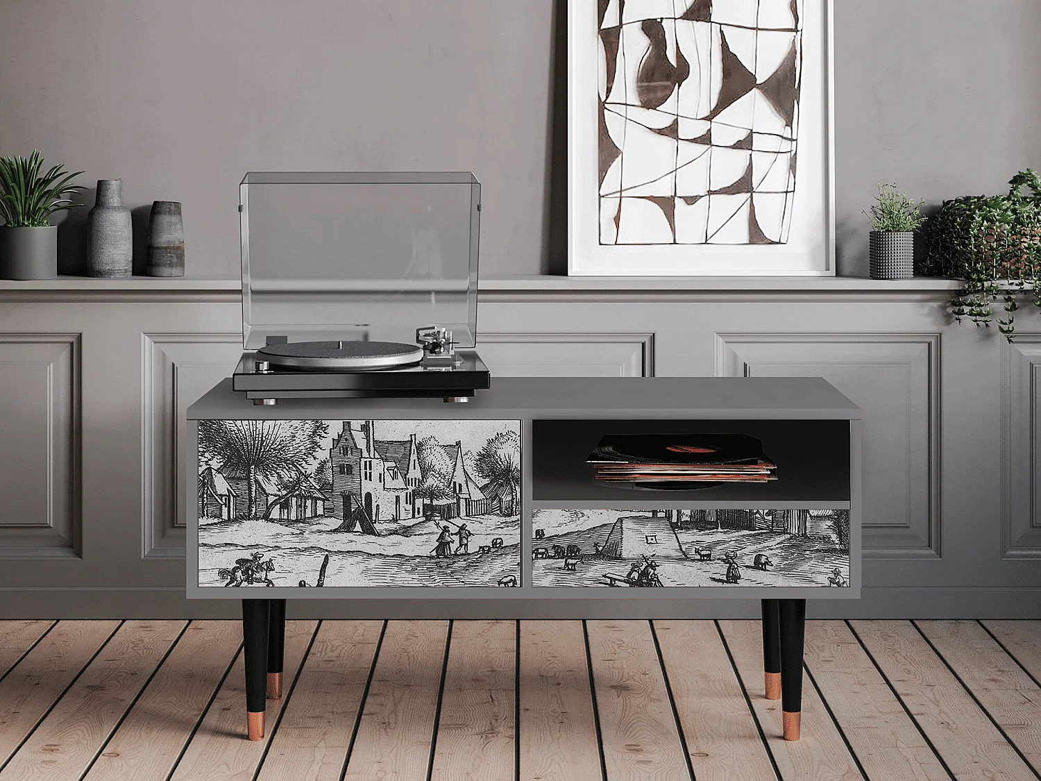 Mueble de TV - 115х59х48 cm - T3 - Country Village, Cinza