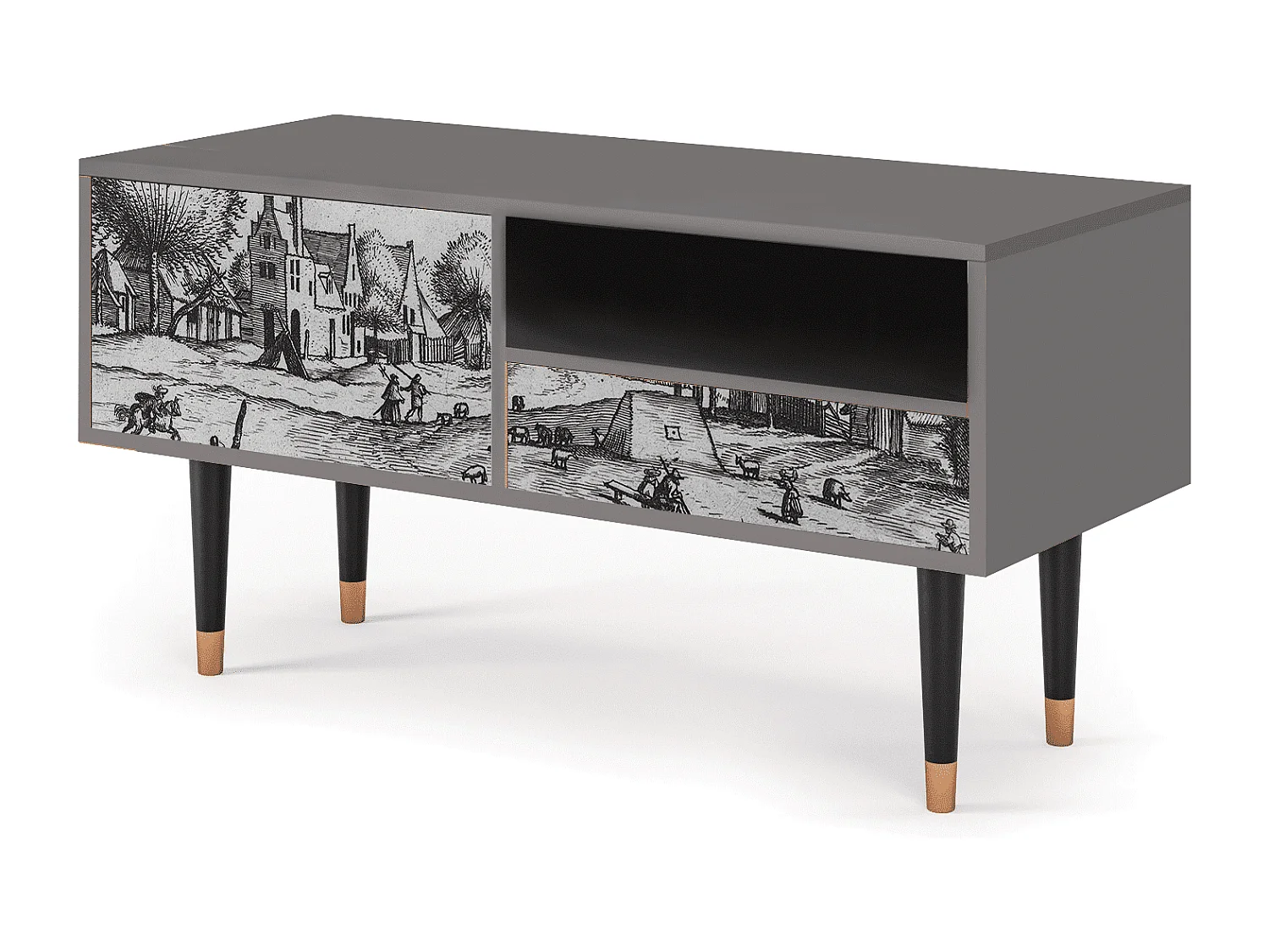 Mueble de TV - 115х59х48 cm - T3 - Country Village, Cinza