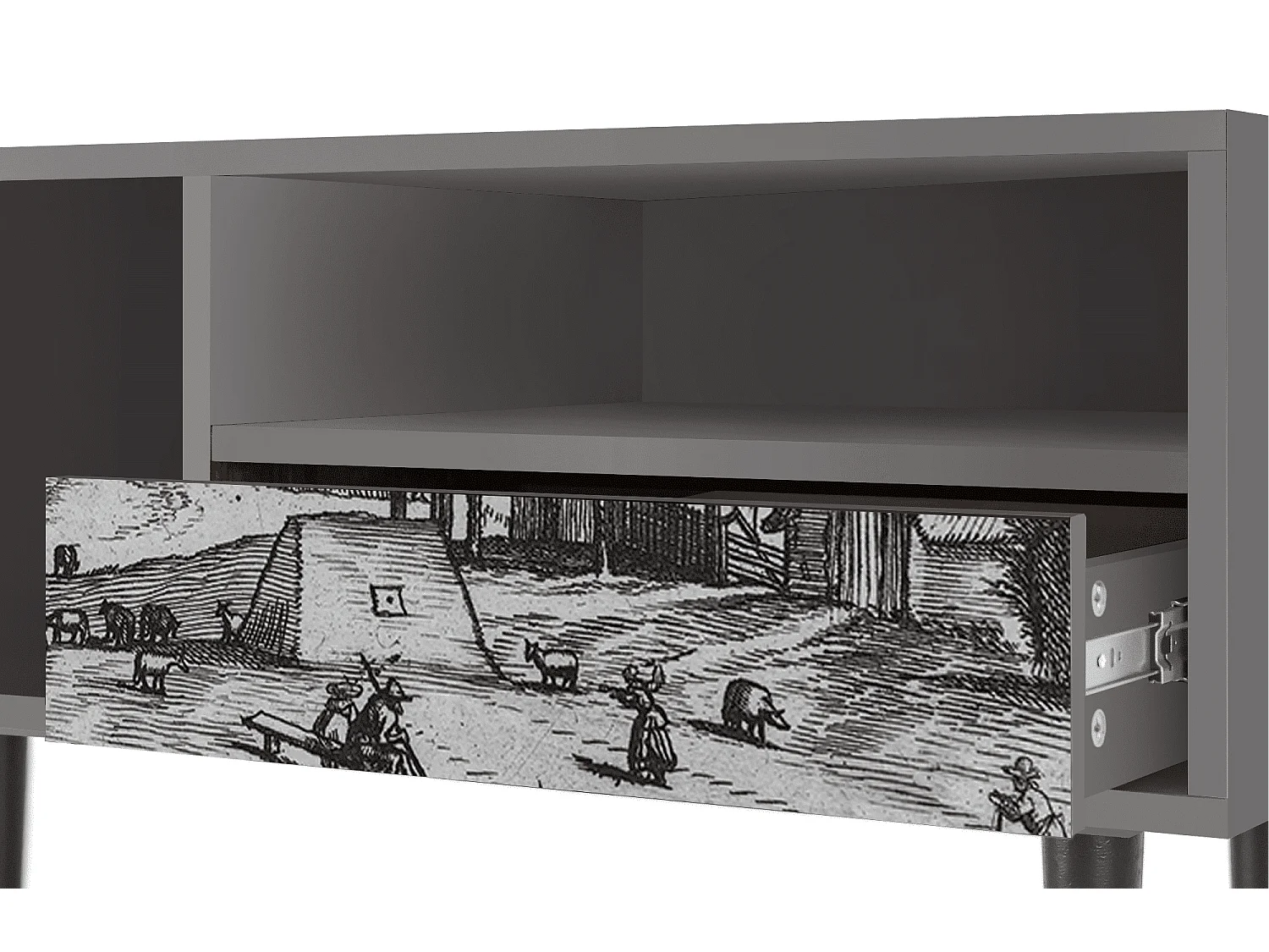 Mueble de TV - 115х59х48 cm - T3 - Country Village, Cinza