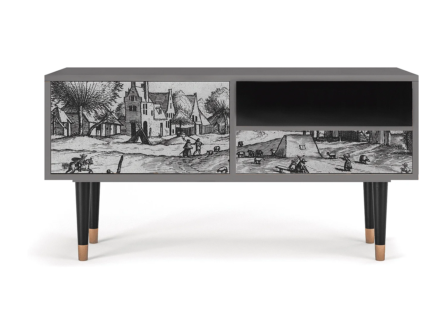 Meuble TV - 115х59х48 cm - T3 - Country Village, Gris
