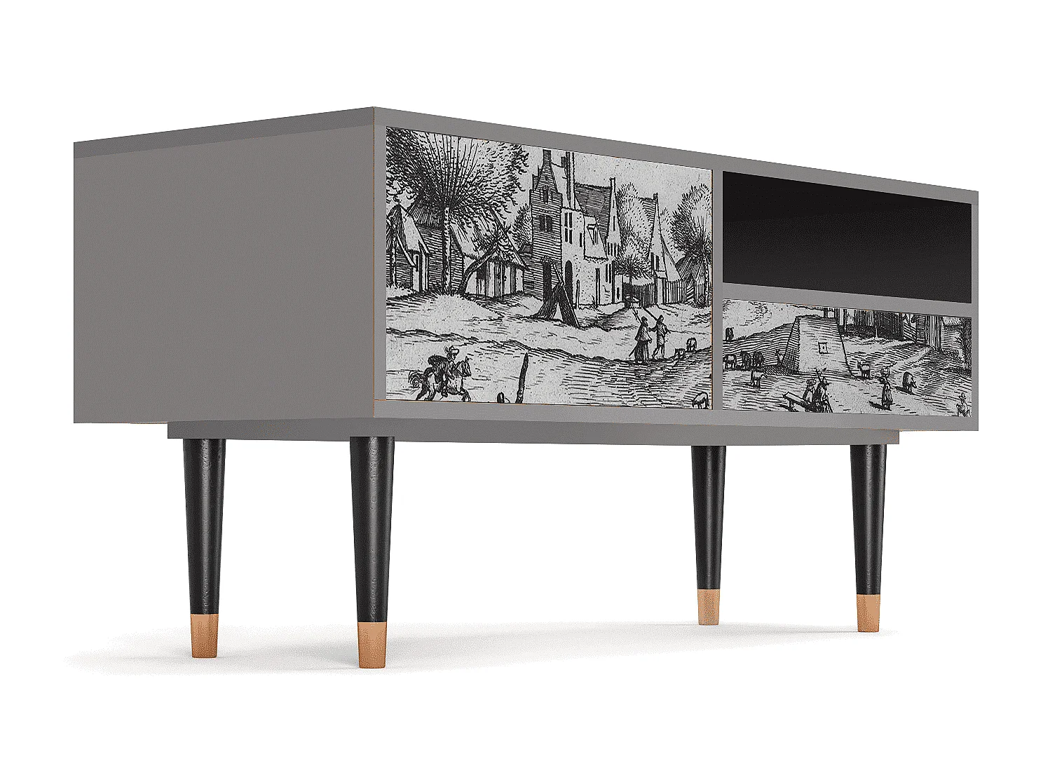 Meuble TV - 115х59х48 cm - T3 - Country Village, Gris