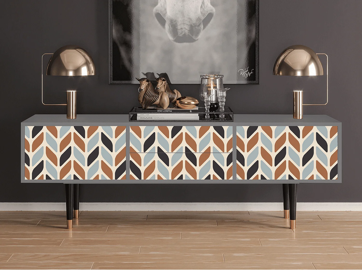 Meuble TV - 170х59х48 cm - T4 - Beige Laure, Gris