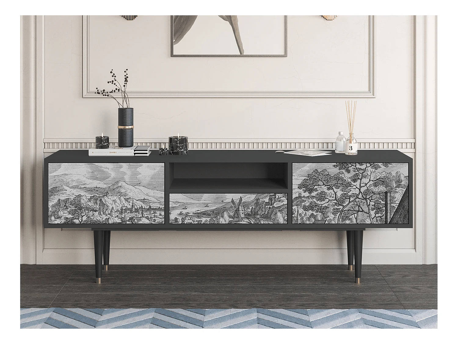 Meuble TV - 170х59х41 cm - T6 - Bird Dropping, Anthracite