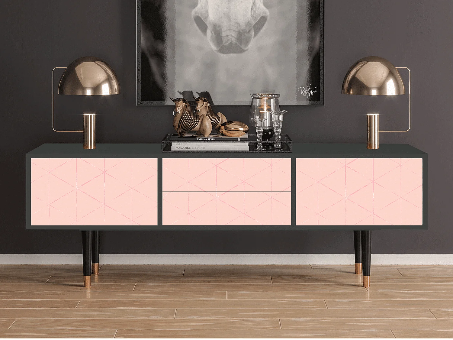 Mueble de TV - 170х59х48 cm - T4 - Rose Quartz, Antracita