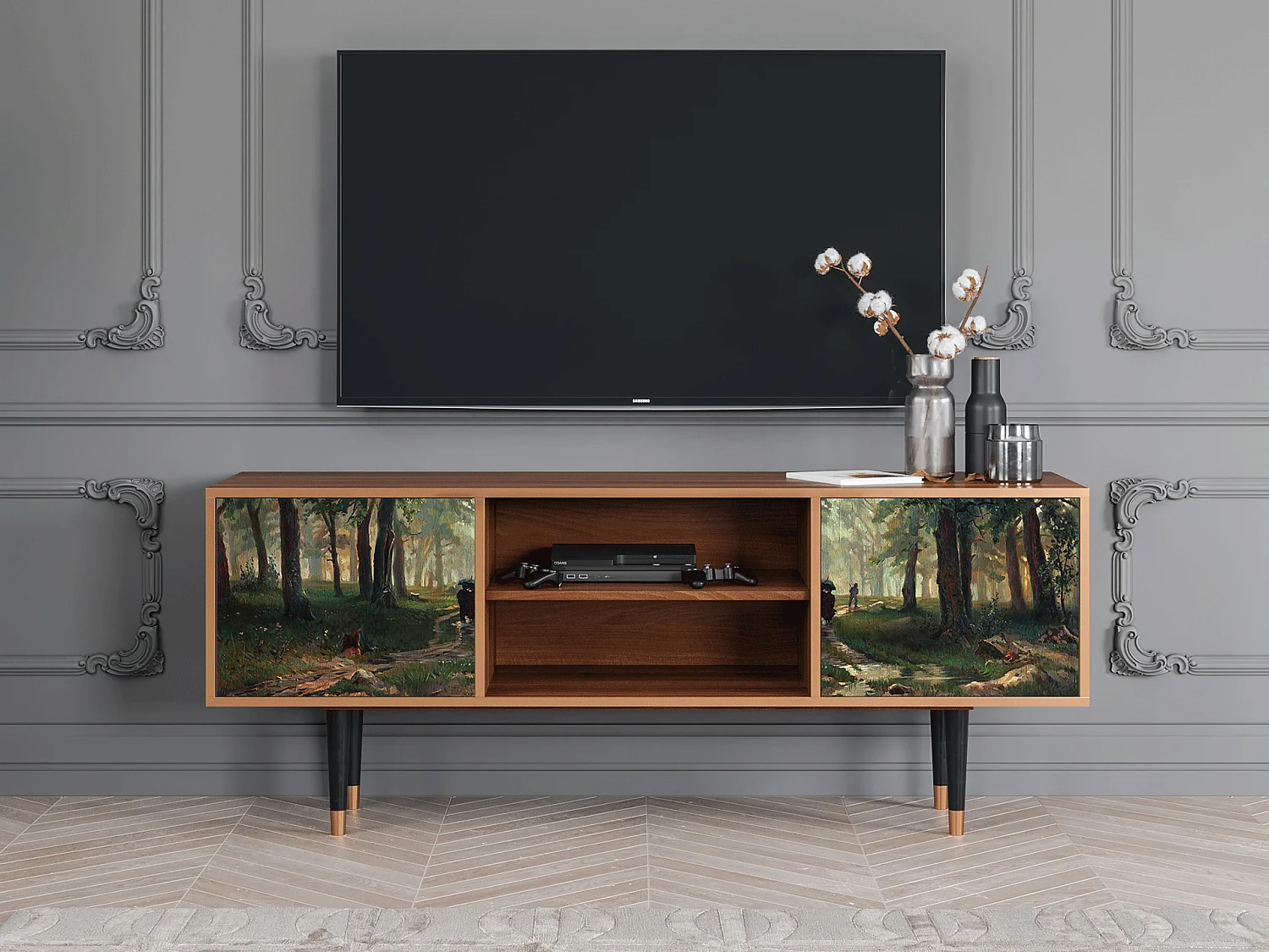Meuble TV - 170х69х48 cm - T2 -  Rain in the Oak Forest, Noyer