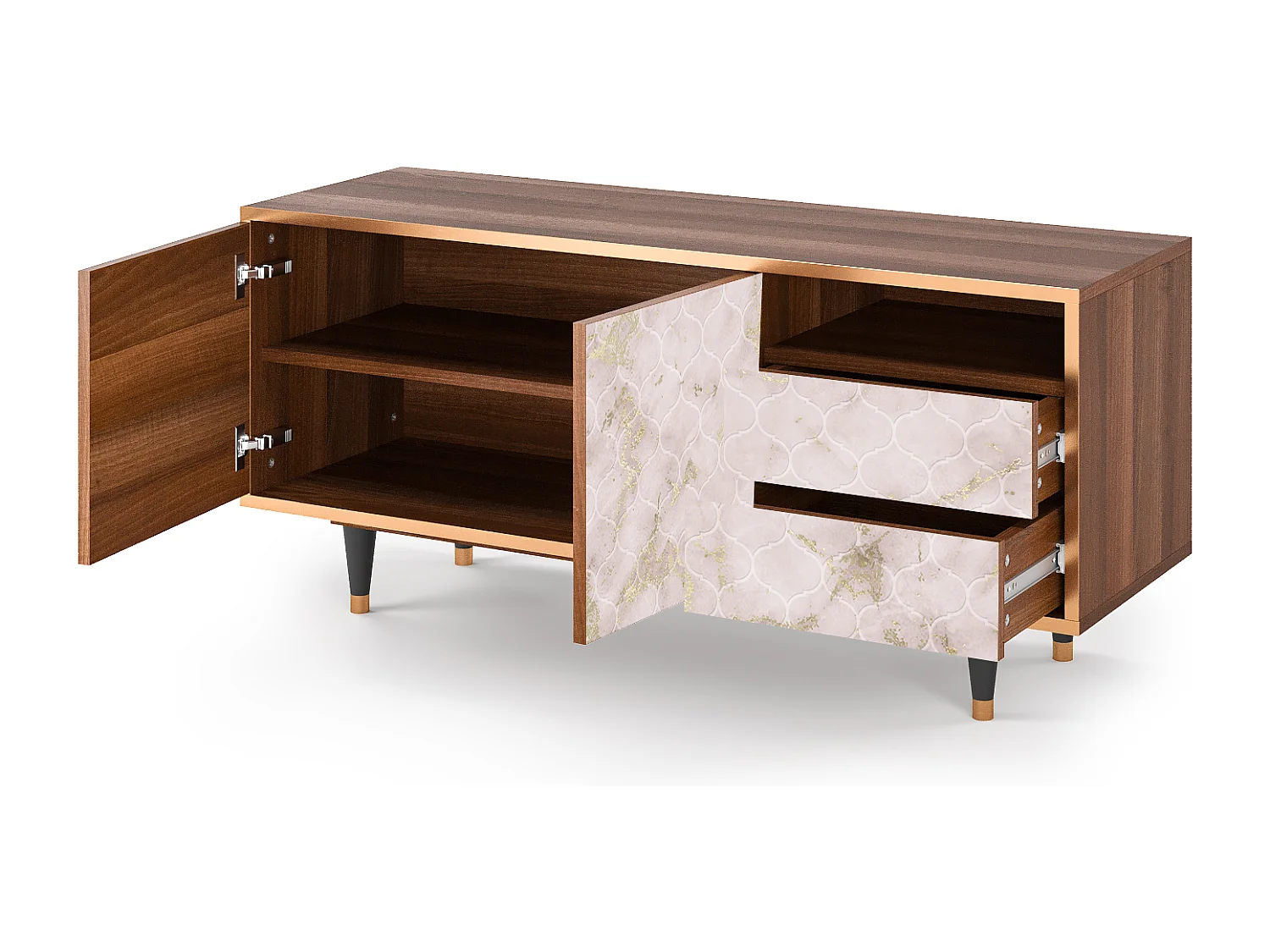 Szafka RTV - 125х56х41 cm - T7 - Dirty Roses, Orzech