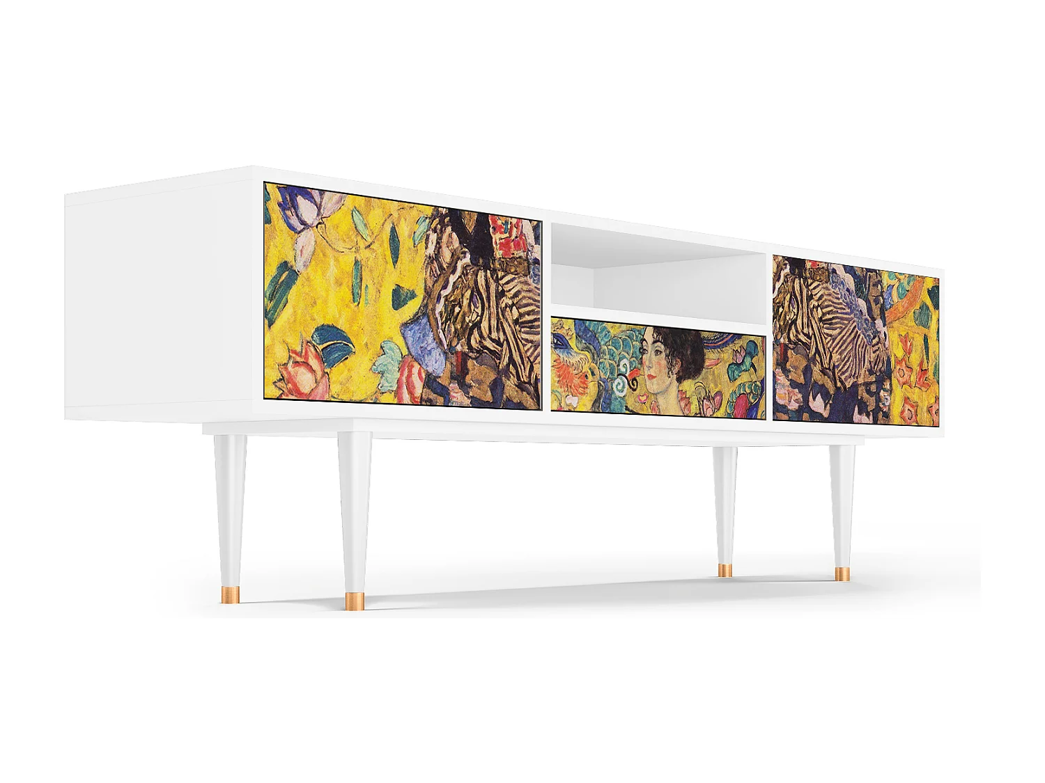 Szafka RTV - 170х59х41 cm - T6 - Lady with Fan by Klimt, Biały