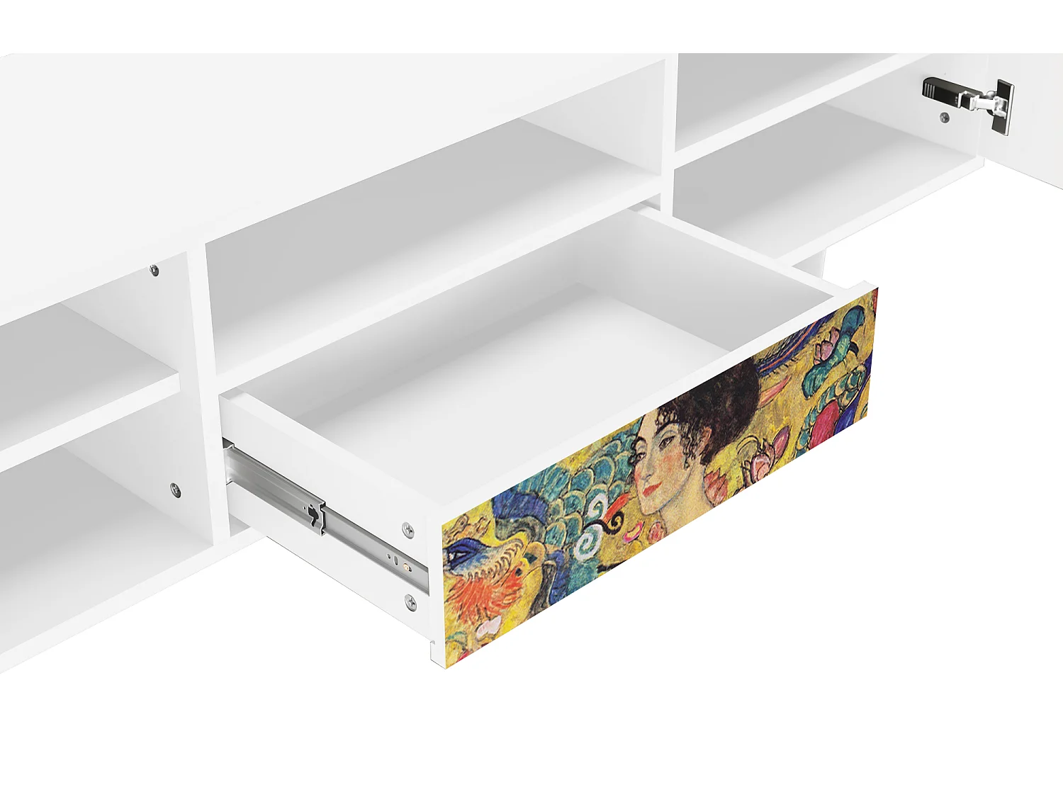 Szafka RTV - 170х59х41 cm - T6 - Lady with Fan by Klimt, Biały