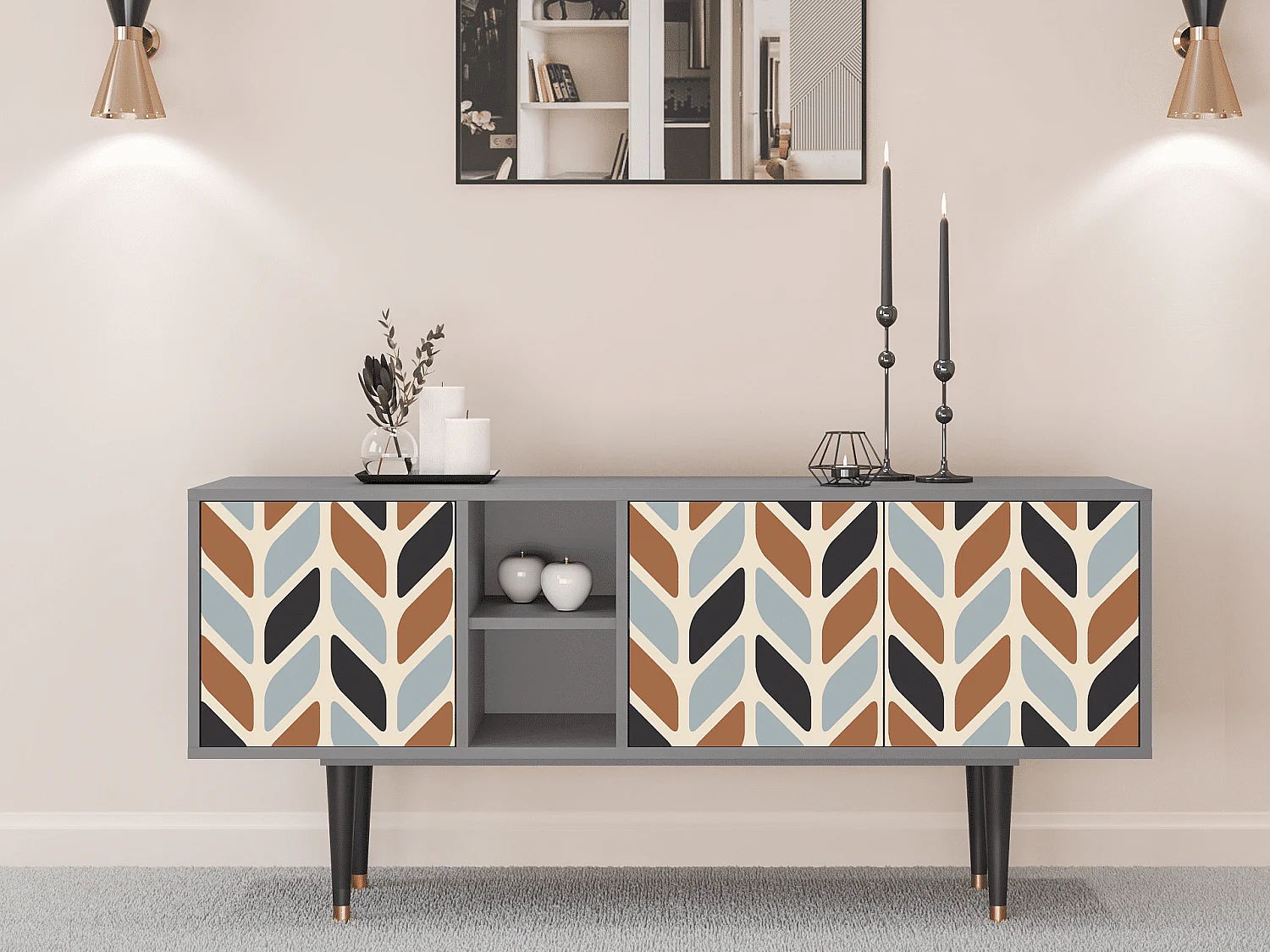 Meuble TV - 150х69х41 cm - T5 - Beige Laure, Gris