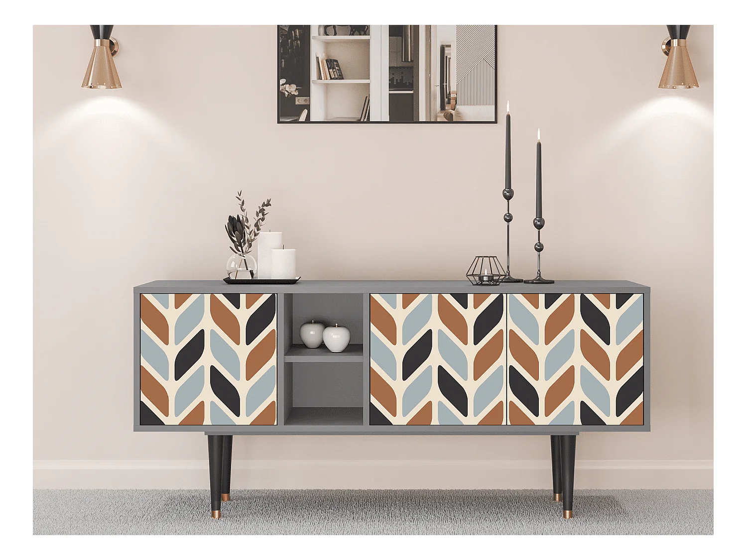 Meuble TV - 150х69х41 cm - T5 - Beige Laure, Gris