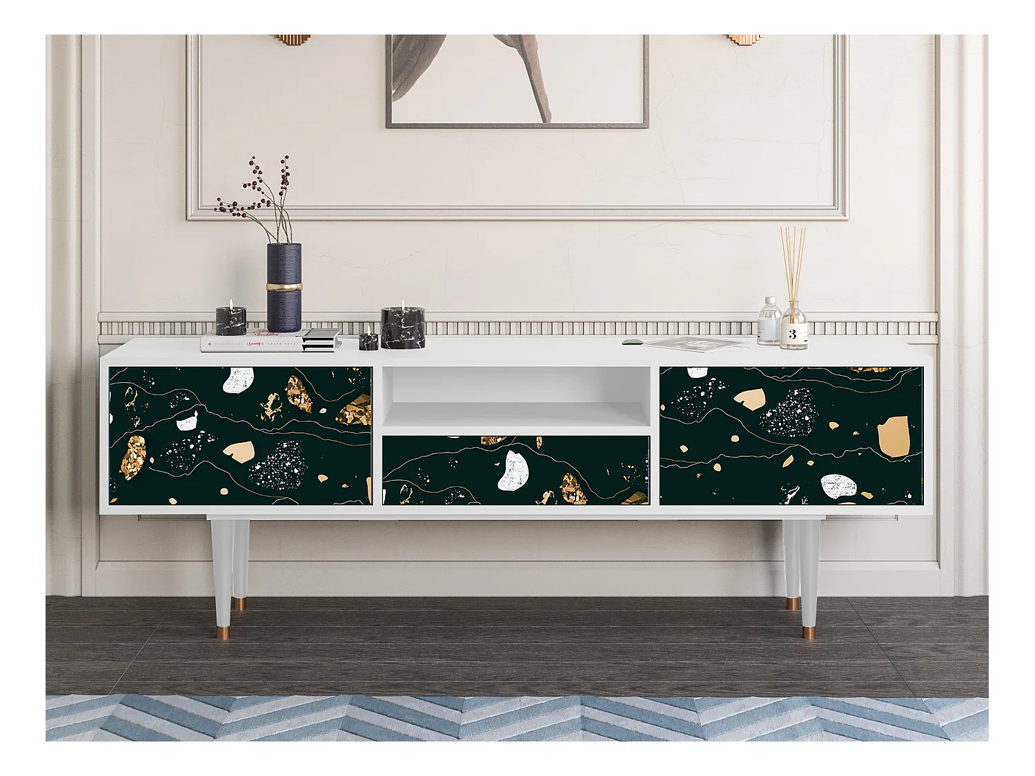 Meuble TV - 170х59х41 cm - T6 - Space Rocks, Blanc