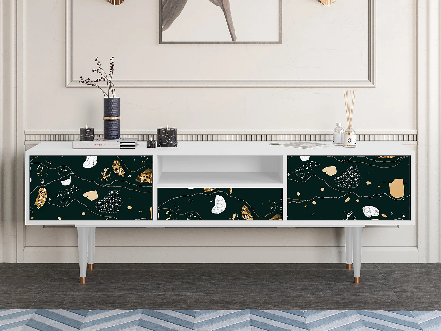 Meuble TV - 170х59х41 cm - T6 - Space Rocks, Blanc